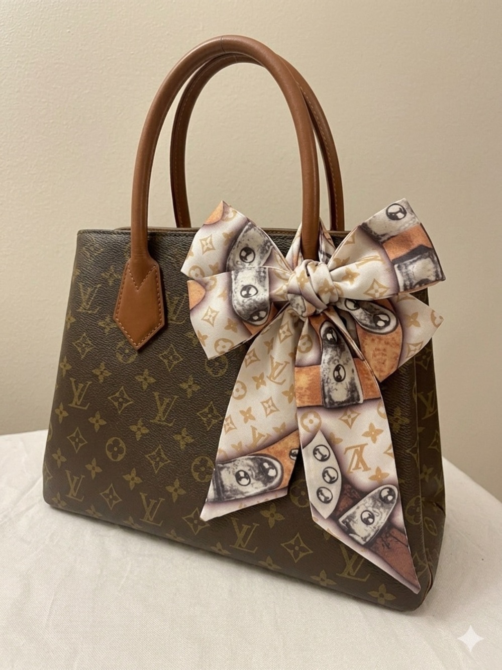 Monogram Orange Brown Bandeau Silk Twilly Scarf